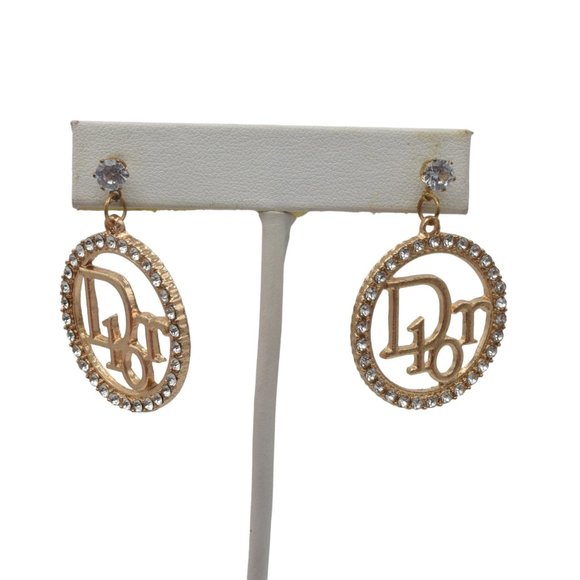 Christian Dior Rhinestone Circle Designer Monogram Earrings - Picture 2 of 7